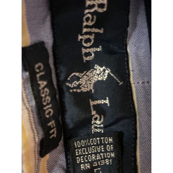 Polo Ralph Lauren Classic Fit Blue Yellow Stripe Dress Shirt Button Down Large - Picture 7 of 7